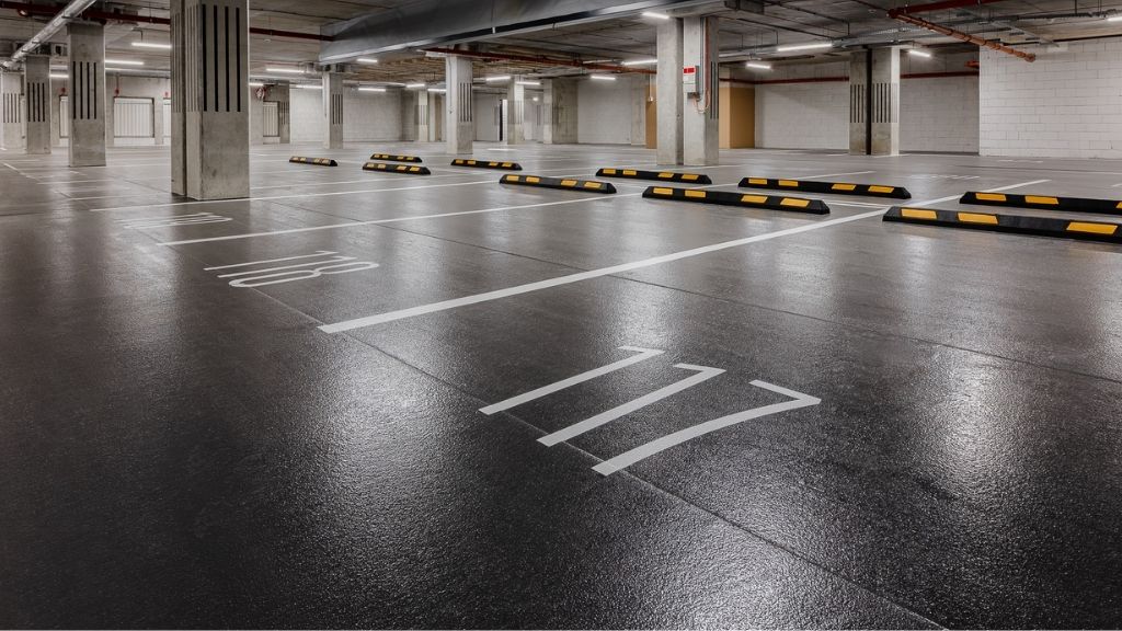 Infrastructure construction materials resing flooring on carparks parking spaces 