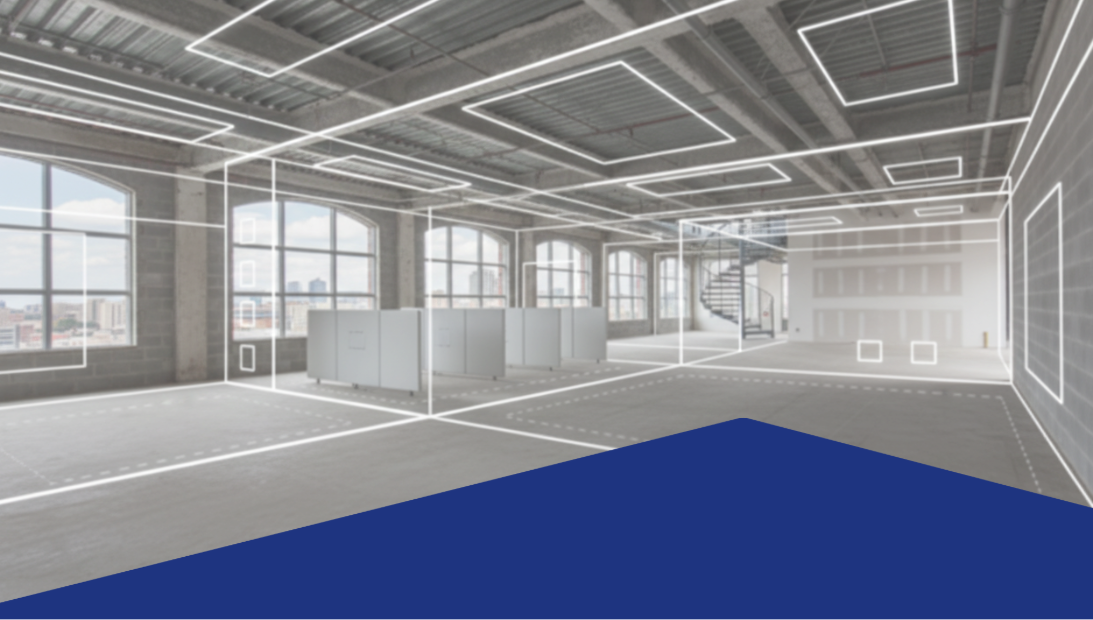 lege ruimte met ingetekende lijnen voor een nieuwe indeling