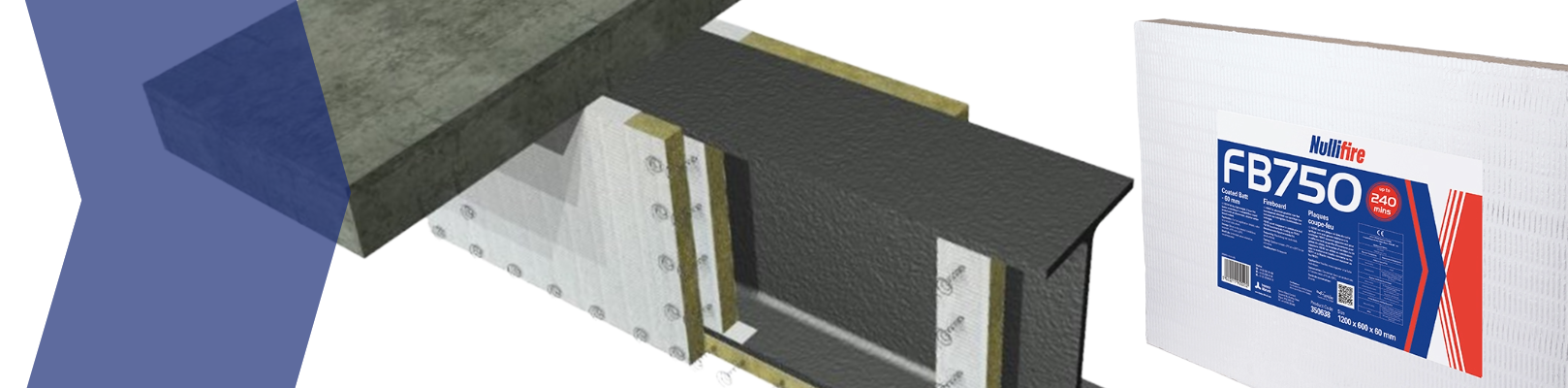 Bescherming van stalen ligger met Nullifire FB750 Brandwerende Steenwolplaten